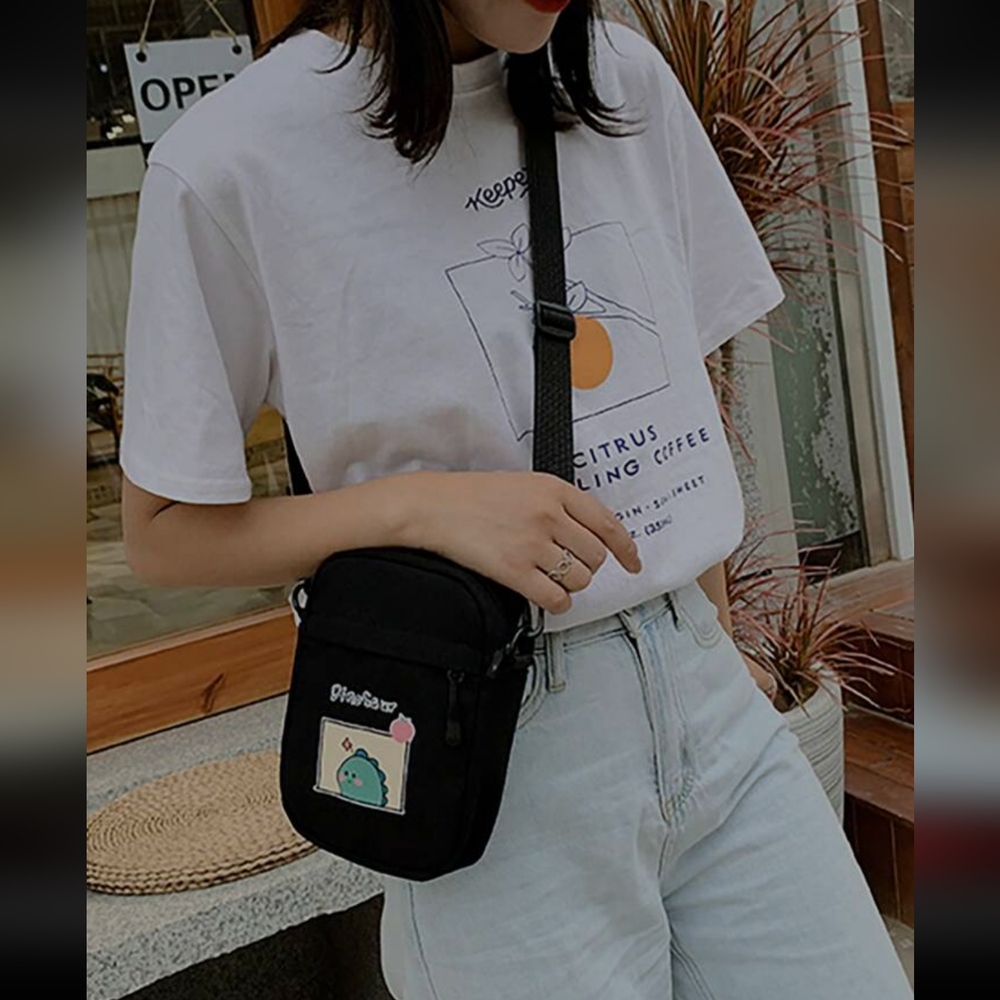 SHEIN Black Crossbody Bag with Cute Dinosaur